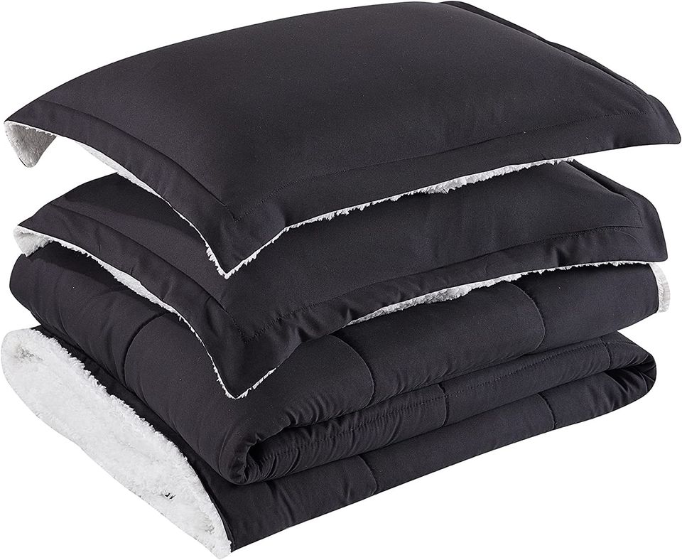 Black Reversible Sherpa 3 Piece Comforter Set
