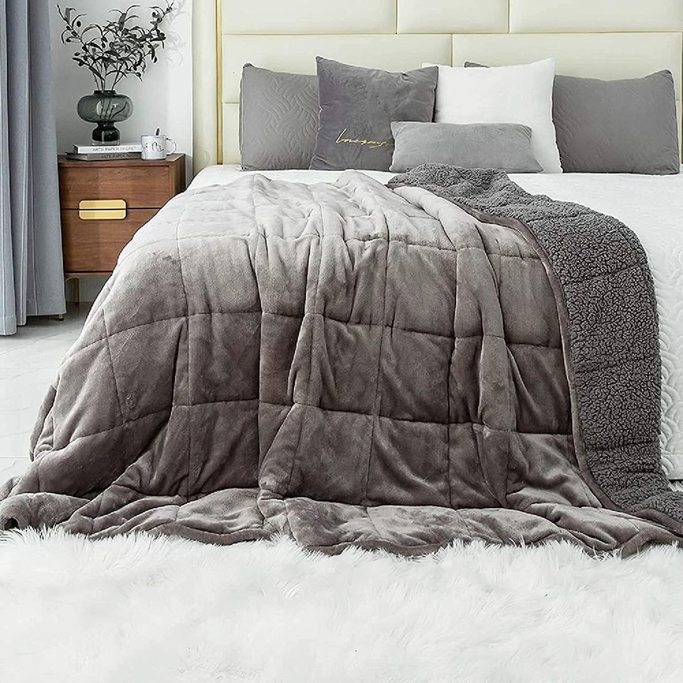Grey Sherpa Fleece Weighted Blanket 15 LBS