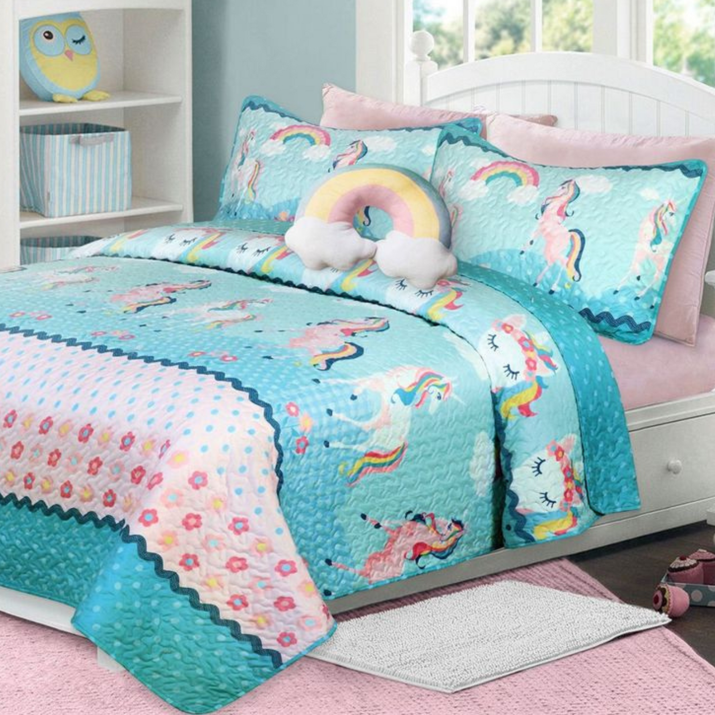 Rainbow Unicorn 3 Piece Bedding Quilt Set