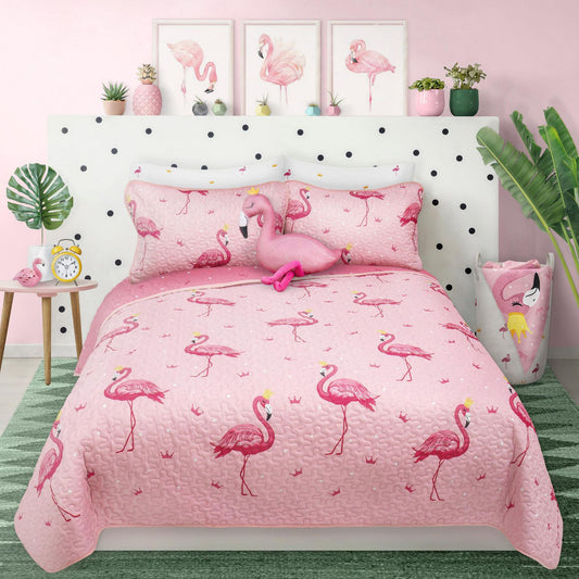 Pink Flamingo 3 Piece Bedding Quilt Set