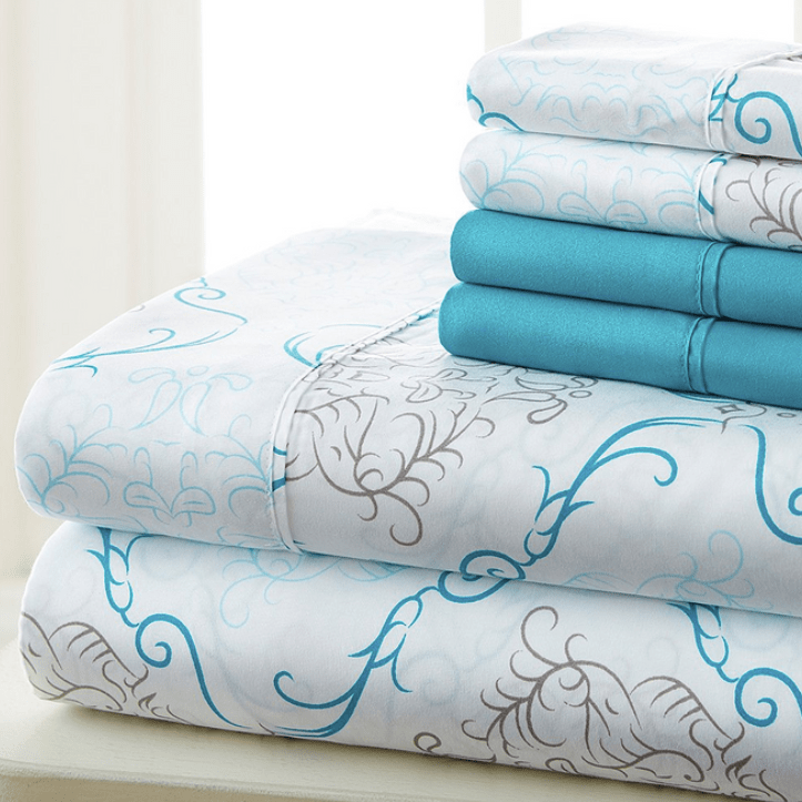 Ensemble de draps 6 pièces à poche profonde médaillon turquoise